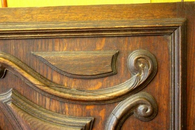 Arts & Crafts Antique Oak Carved Cupboard Cabinet Door Wall Panels photo for sale