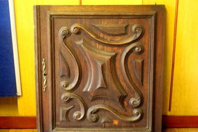 Arts & Crafts Antique Oak Carved Cupboard Cabinet Door Wall Panels photo Furniture