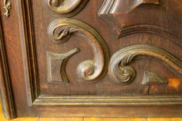Arts & Crafts Antique Oak Carved Cupboard Cabinet Door Wall Panels photo vinterior