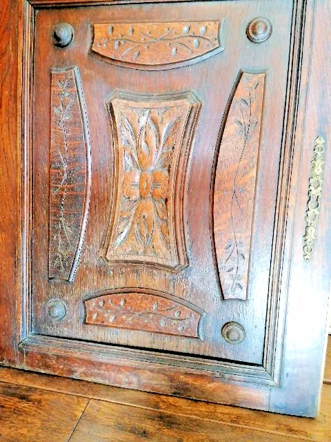 photo furniture French Arts & Crafts Antique Oak Carved Cupboard Cabinet Door Wall Panels