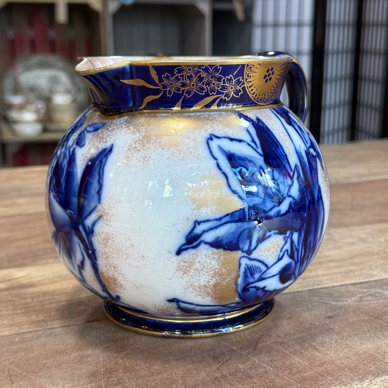 Royal Doulton Burslem   Gold, Blue & White Flower Jug photo furniture