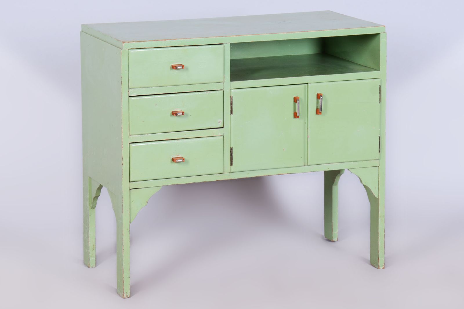 Restored Art Deco Small Cabinet, Spruce, Paint, Revived Polish, Czech, 1920s