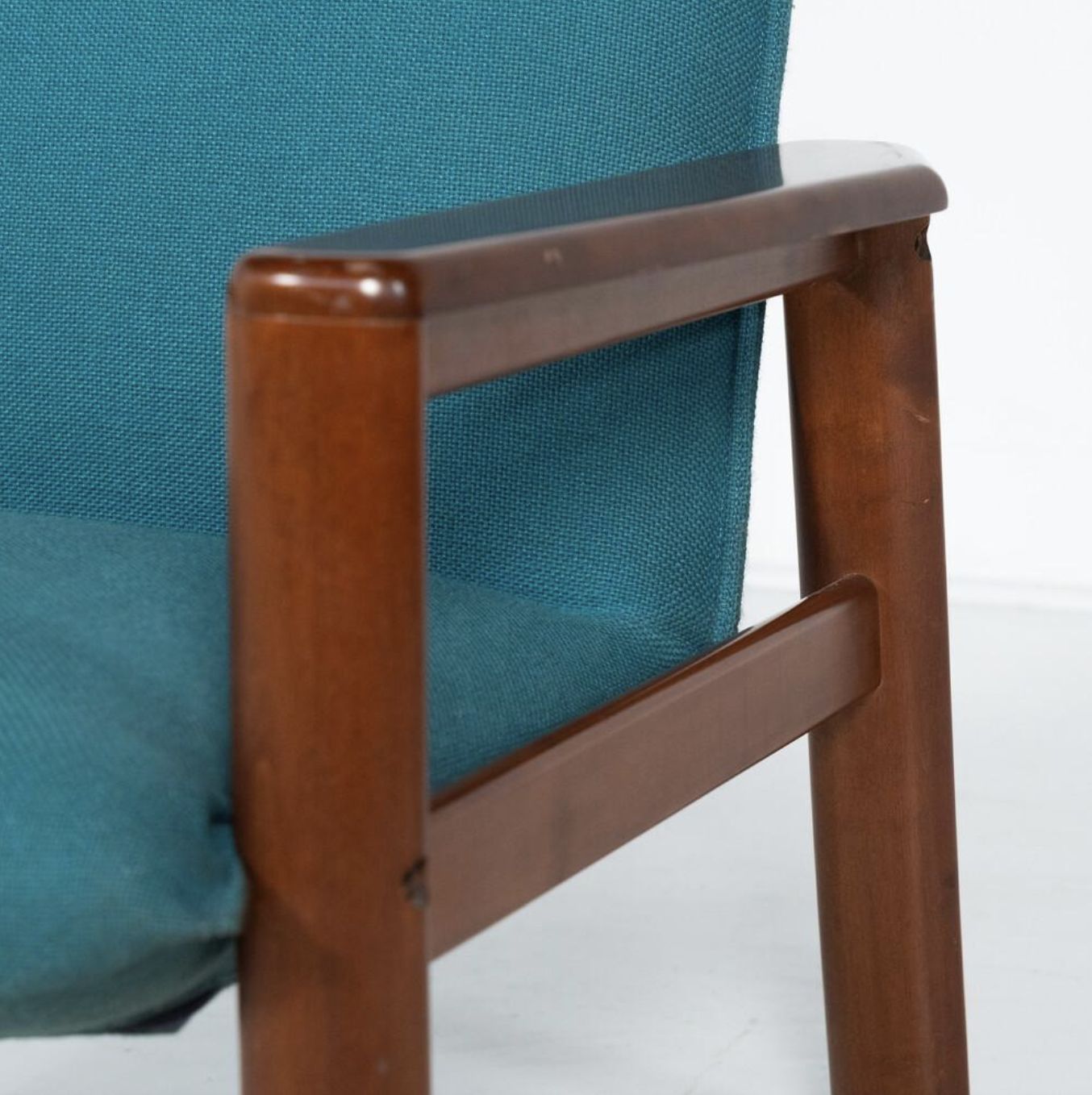 Mid Century Modern Pair Of Armchairs, Blue Fabric And Wood, Italy, 1960s photo furniture