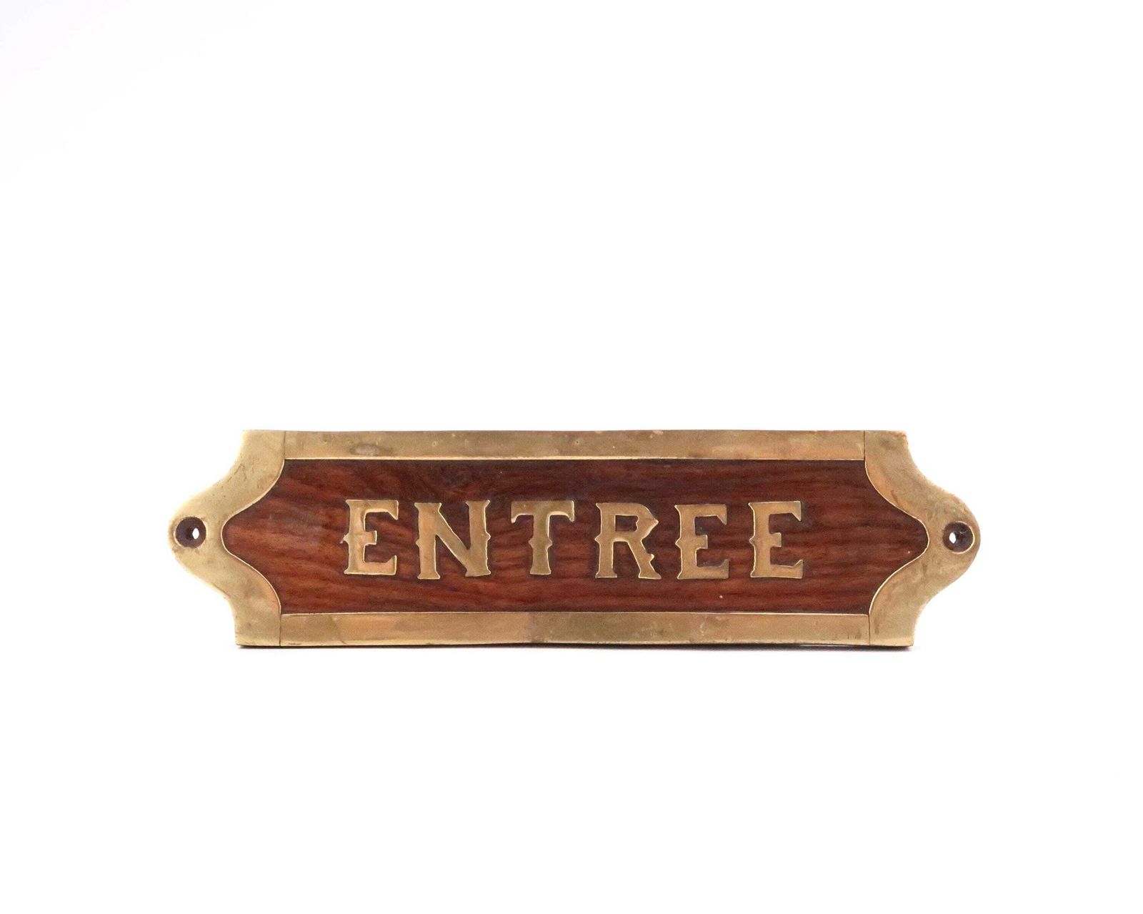French Wood And Brass Door Sign: Entrée = Entry, 1990s / Entrance, Hotel, Restaurant, Plaque, Home Decor, Boho Chic