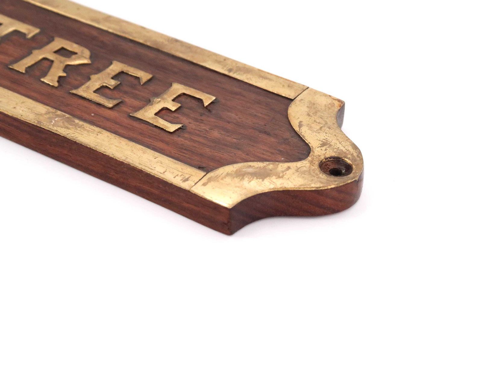 French Wood And Brass Door Sign: Entrée = Entry, 1990s / Entrance, Hotel, Restaurant, Plaque, Home Decor, Boho Chic photo for sale