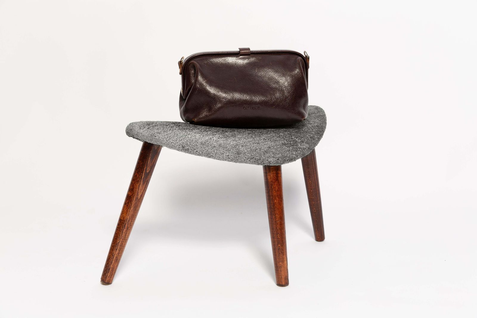 Mini Heart Stool, Gray Velvet, Dark Wood, Europe photo furniture