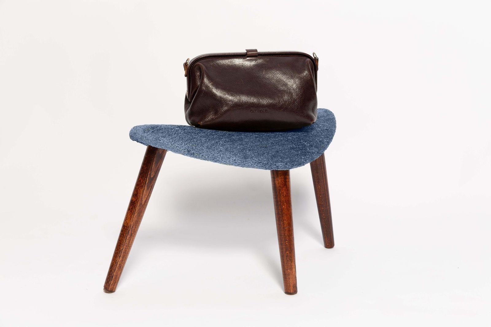 Mini Heart Stool, Blue Velvet, Dark Wood, Europe photo Furniture
