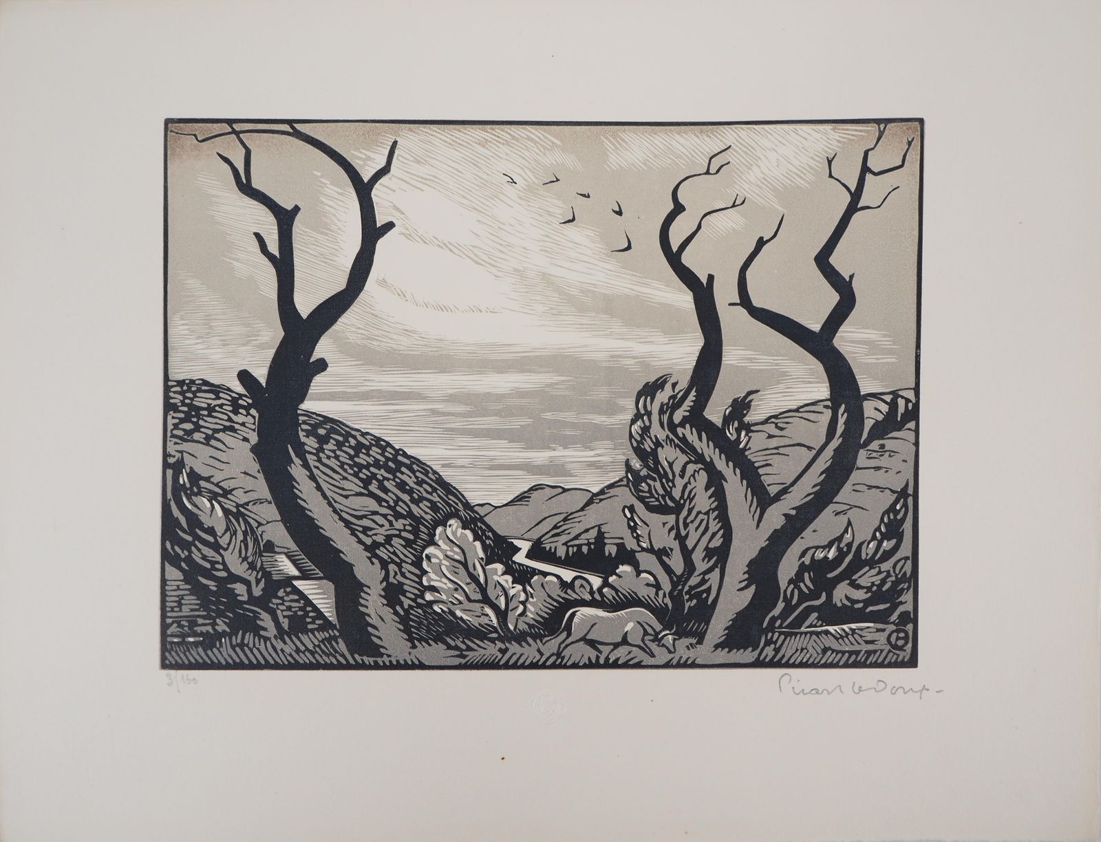 Charles Picart Le Douxthe Old Trees (Art Deco)   Original Wooodcut, Handsigned1925 photo for sale