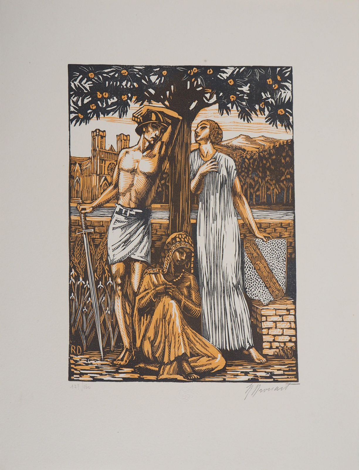Raphaël Drouartopera  : A Garden On The Orontes   Original Wooodcut, Handsigned1924