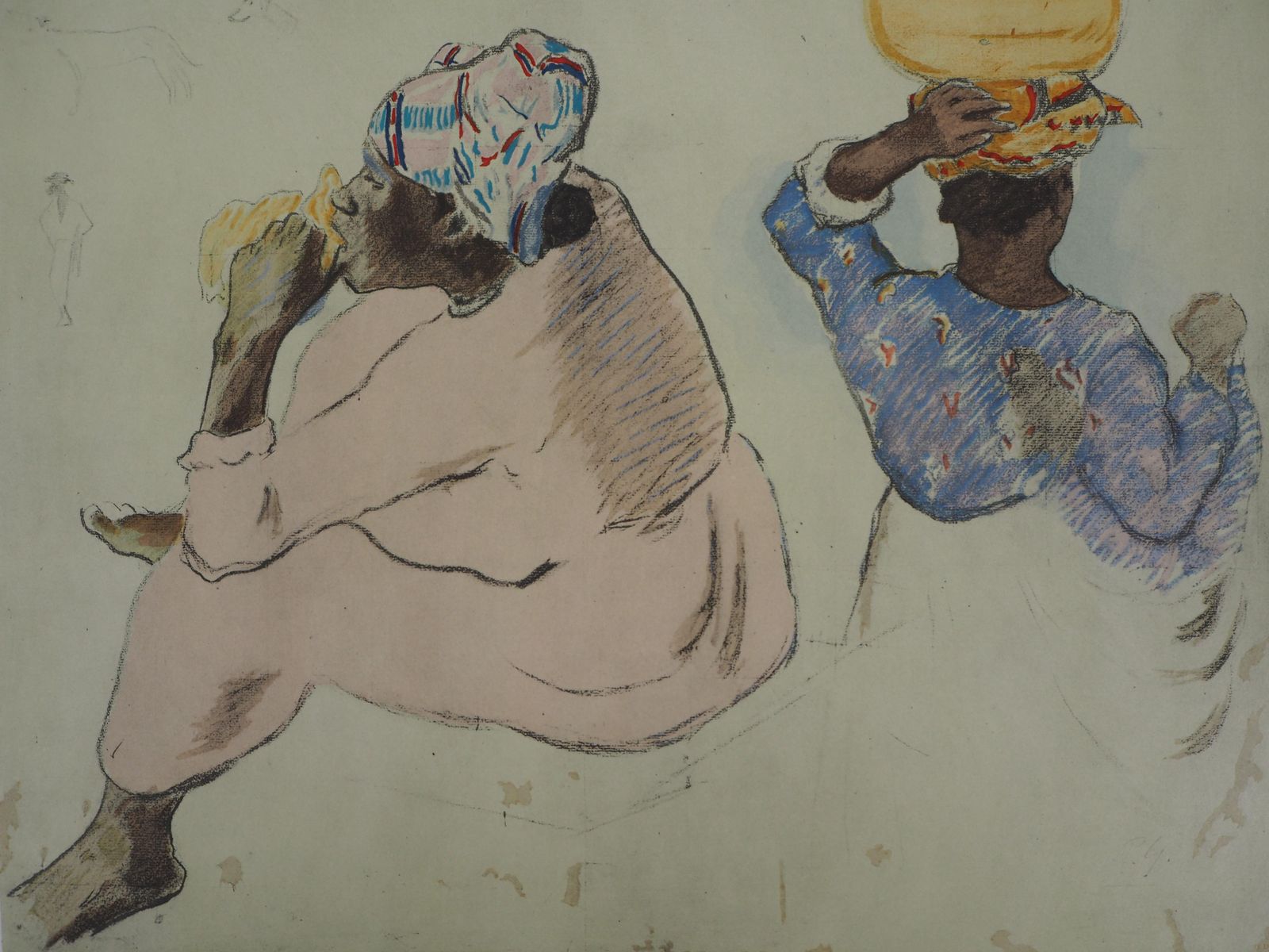 (After) Paul Gauguintahitian Ladies   Lithograph And Watercolor Stencil1955 photo for sale