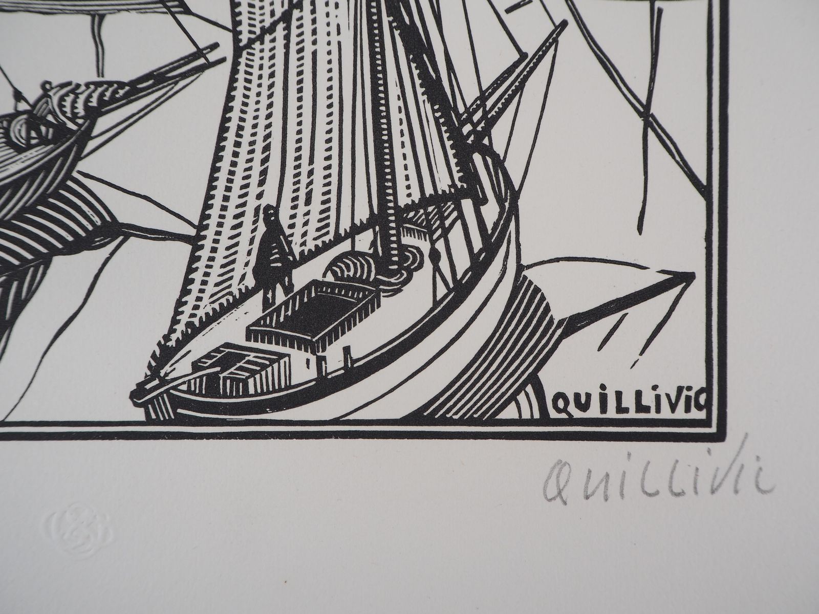 René Quillivicbrittany : Boats At The Harbour   Original Wooodcut, Handsigned1923 photo furniture