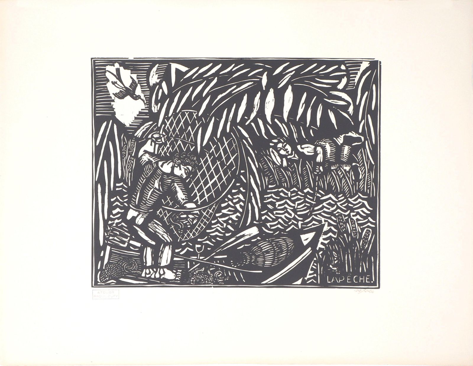 Raoul Dufythe Fisherman (Angling)   Original Woodcut   Signed photo for sale