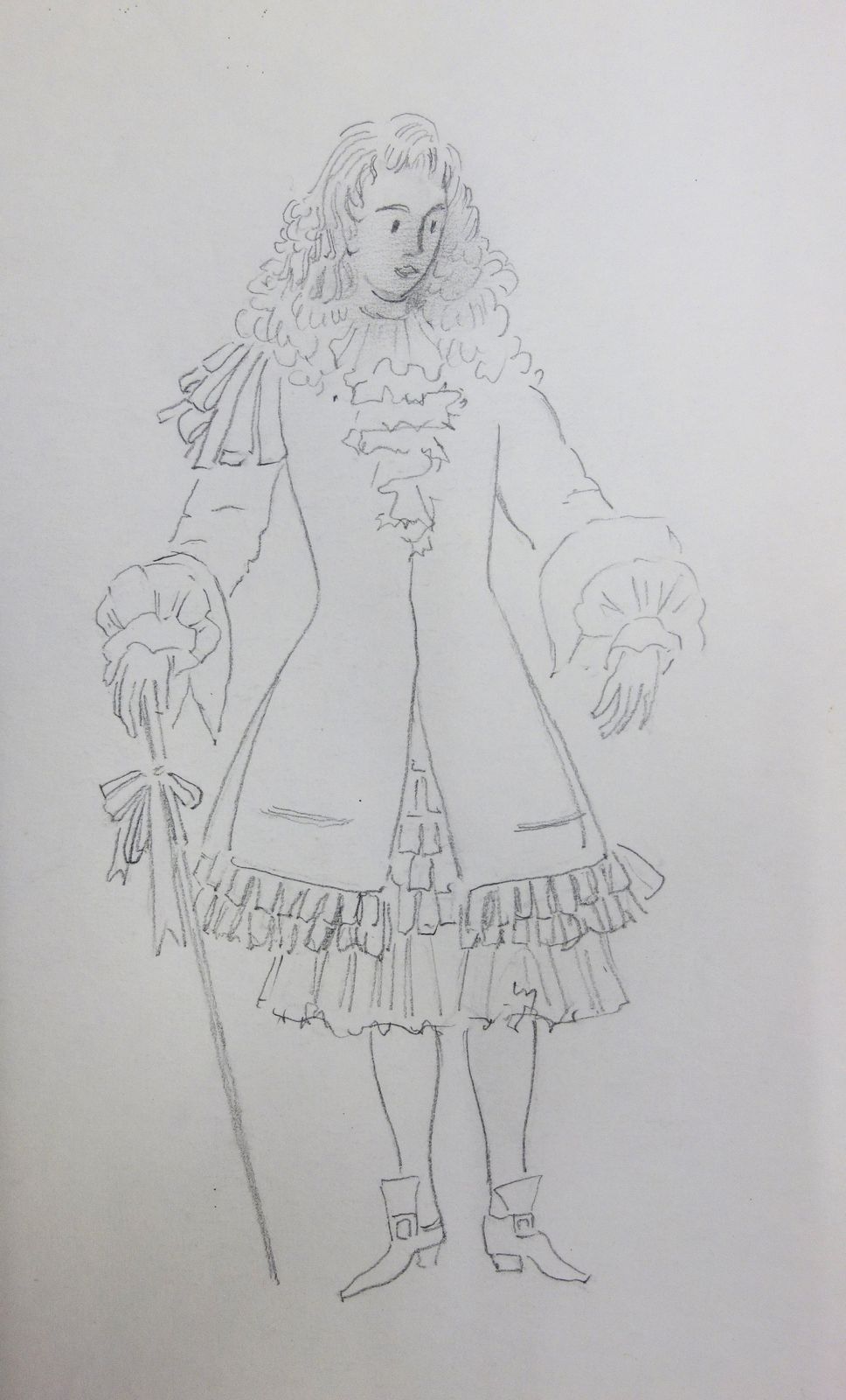Suzanne Laliqueking's Courtier Costume, Original Pencil Drawing photo furniture