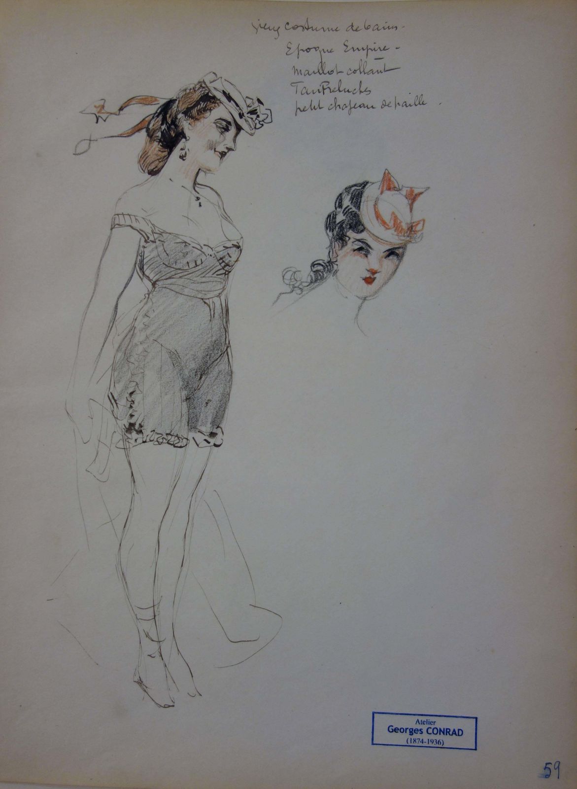 Georges Conradstudy Of Woman In Bathing Suit   Ink Drawing   Circa 1916