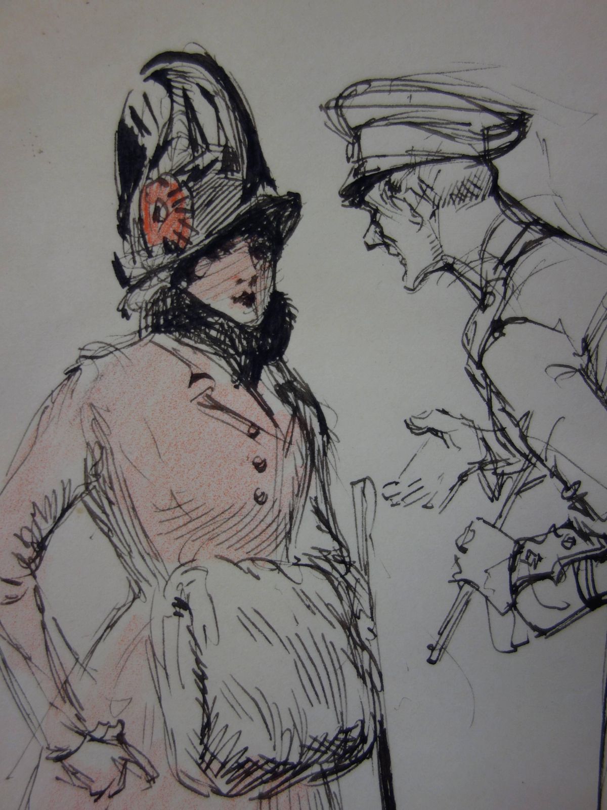 Georges Conradfrench Woman With A Officer   Ink Drawing   1916 photo Art