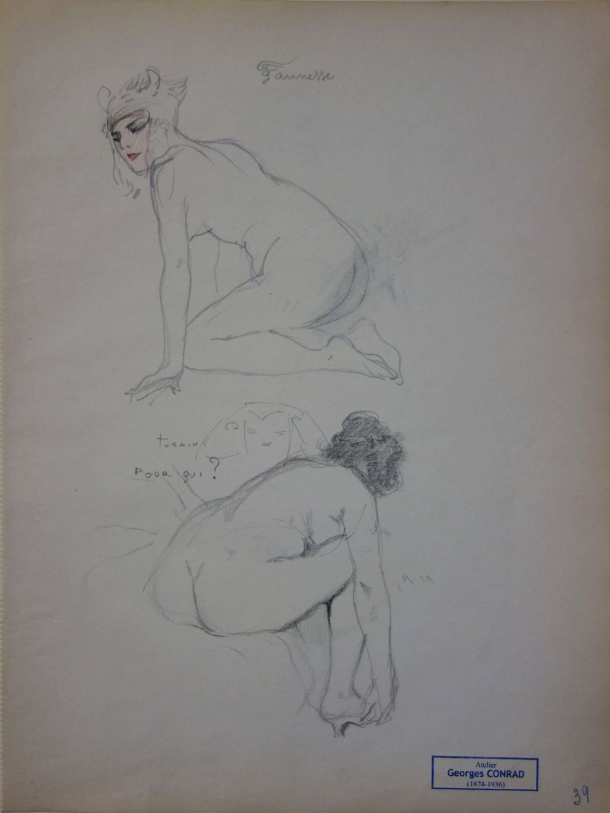 Georges Conradtwo Divine Women   Pencil Drawing   Circa 1914