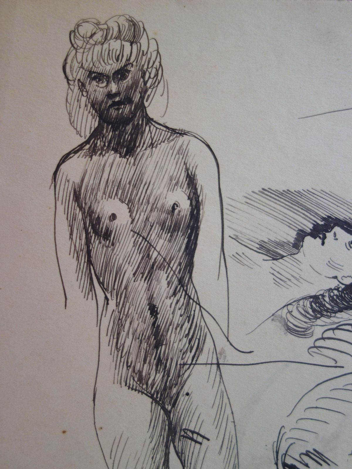 Edouard Goergnude And Portrait Sketches   Original Signed Drawing photo furniture