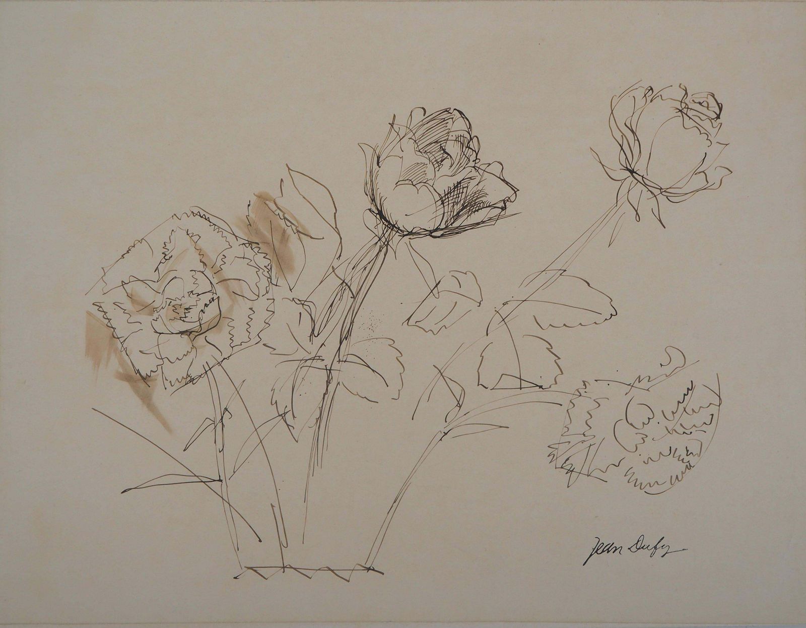 Jean Dufybouquet Of Roses   Original Ink Drawing, Signed