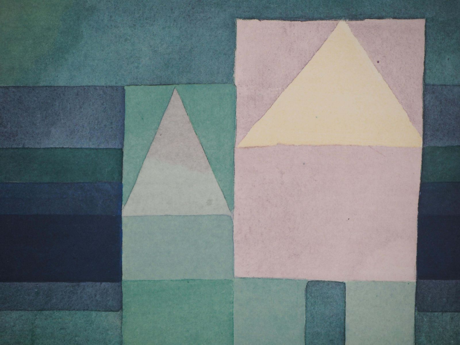 (After) Paul Kleethree House, Green Violet Gradation   Lithograph And Stencil1964 photo 640.0