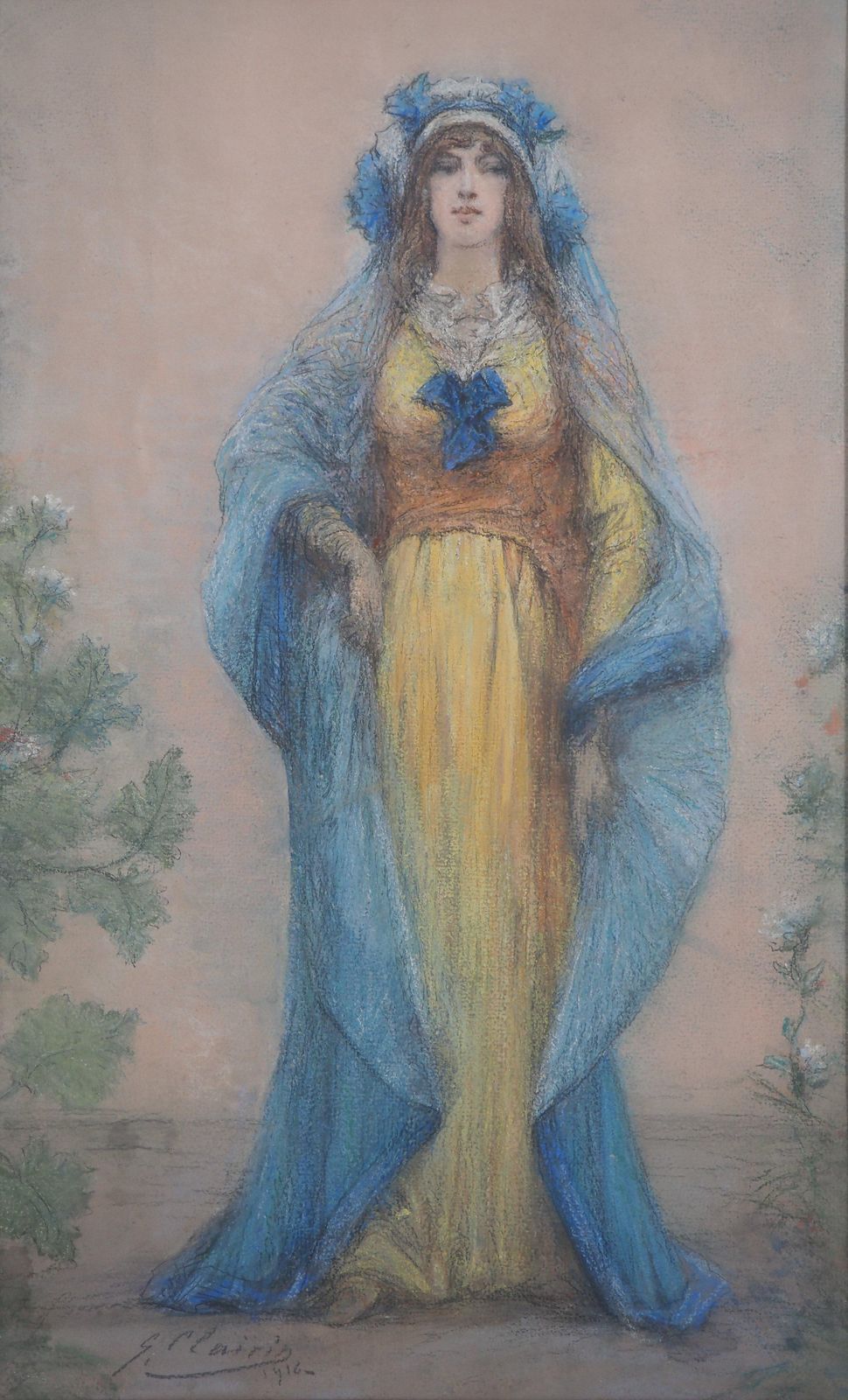 Georges Jules Victor Clairintheater : Sarah Bernhardt In Blue   Original Charcoal Drawing, Handsigned1916 photo furniture