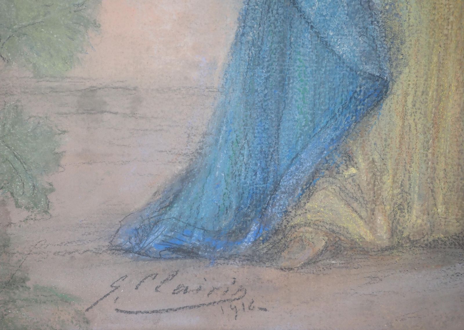 Georges Jules Victor Clairintheater : Sarah Bernhardt In Blue   Original Charcoal Drawing, Handsigned1916 photo buy