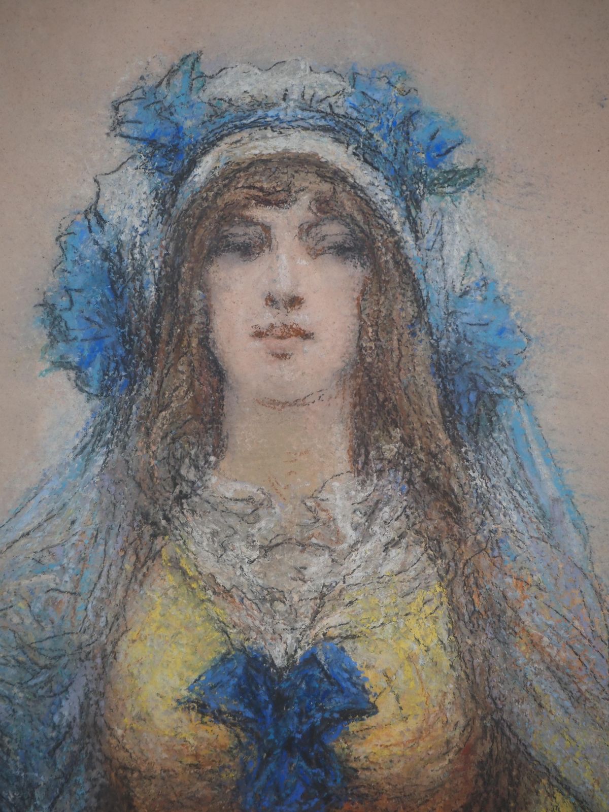 Art Georges Jules Victor Clairintheater : Sarah Bernhardt In Blue   Original Charcoal Drawing, Handsigned1916 photo