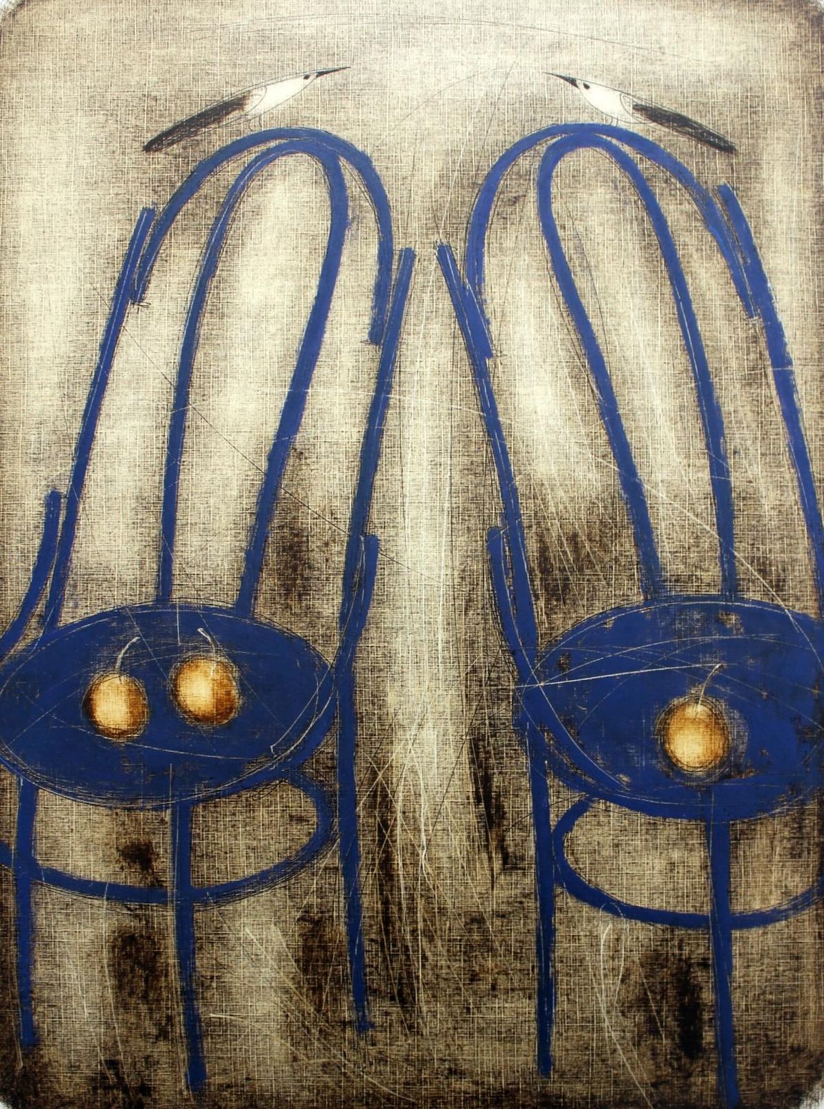 Siergiej Timochowstill Life With Two Chairs   Xxi Century, Figurative Monotype Print, Birds2005