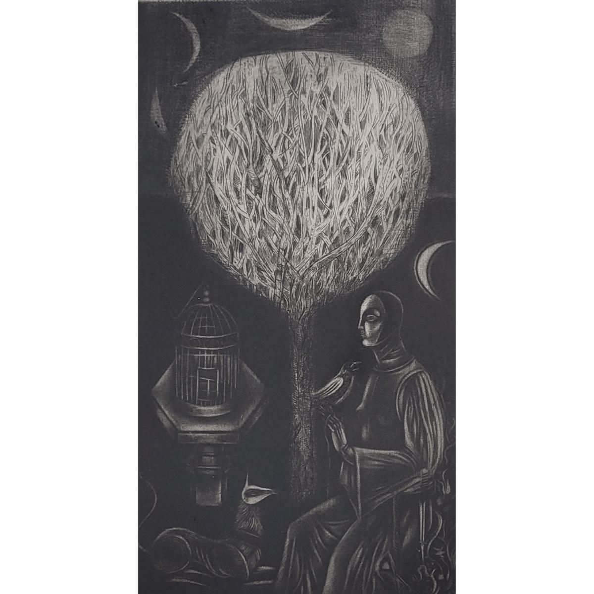 Ewa Kutylaka Concert. Mezzotint Print, Limited Edition, Monochromatic, Polish Artist 2010