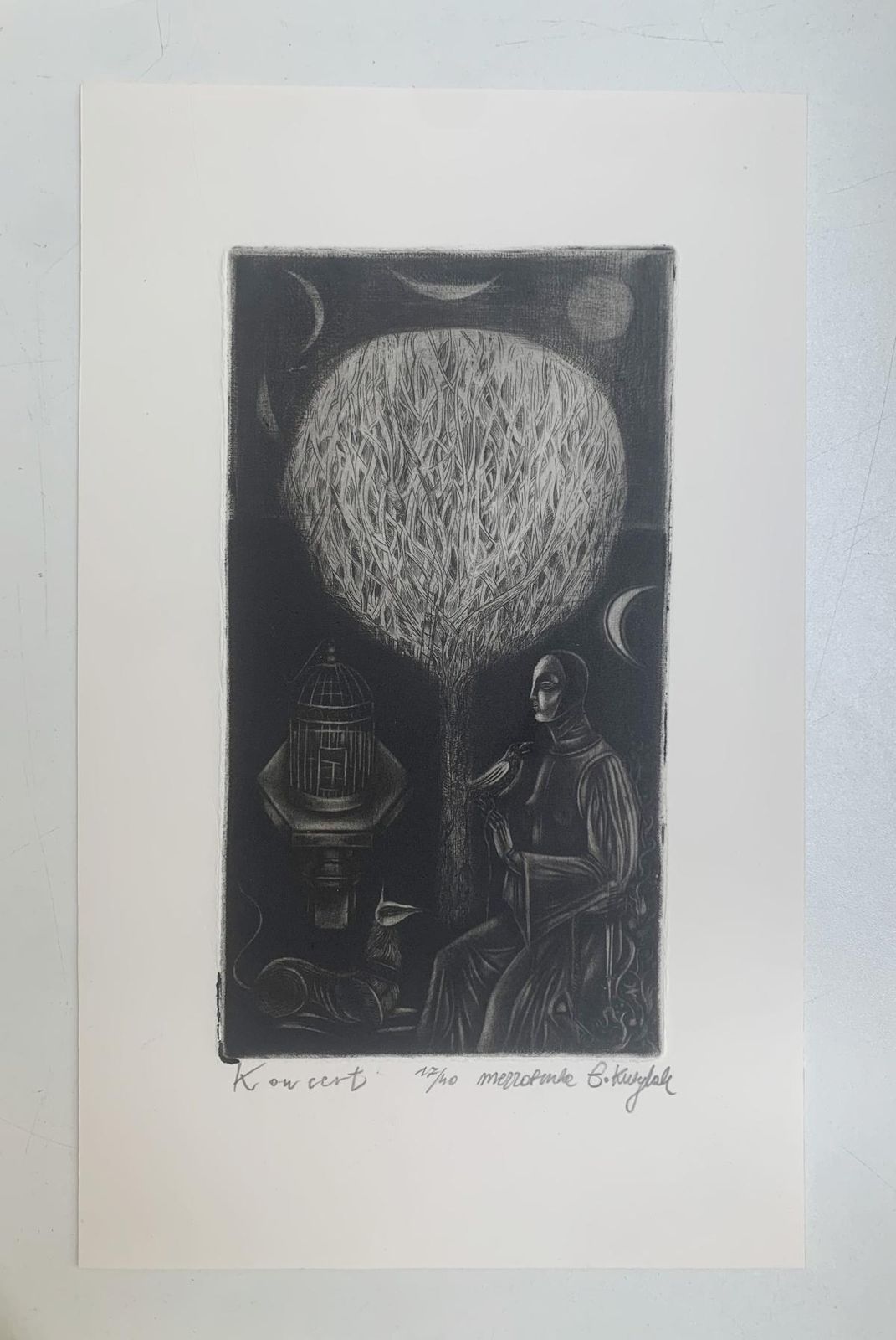 Ewa Kutylaka Concert. Mezzotint Print, Limited Edition, Monochromatic, Polish Artist 2010 photo furniture