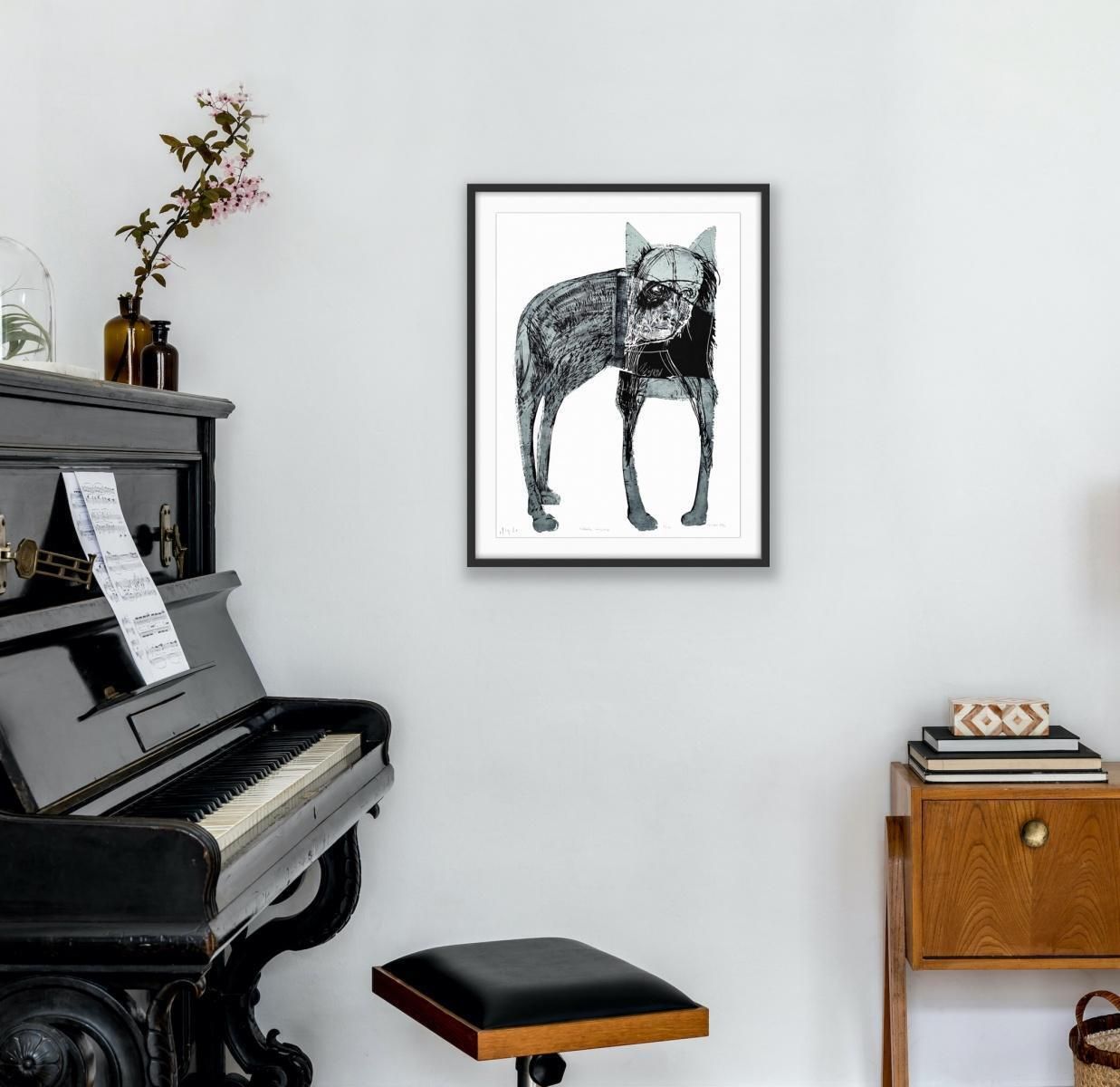 Zdzislaw Wiatrdogs 2   Contemporary Woodcut Print, Figurative, Black & White, Polish Artist2012 photo vinterior
