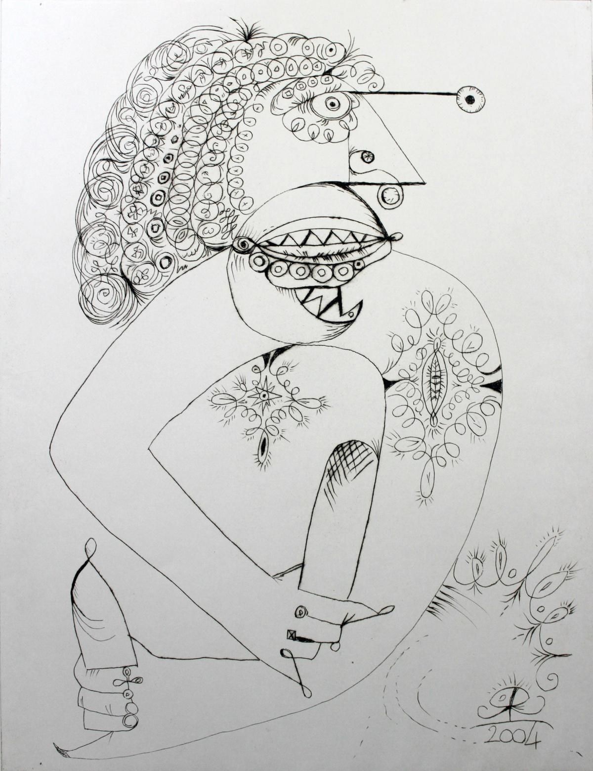 Leszek Rózgaidol    Figurative Drypoint Print, Surrealist, Black & White, Minimalism2004
