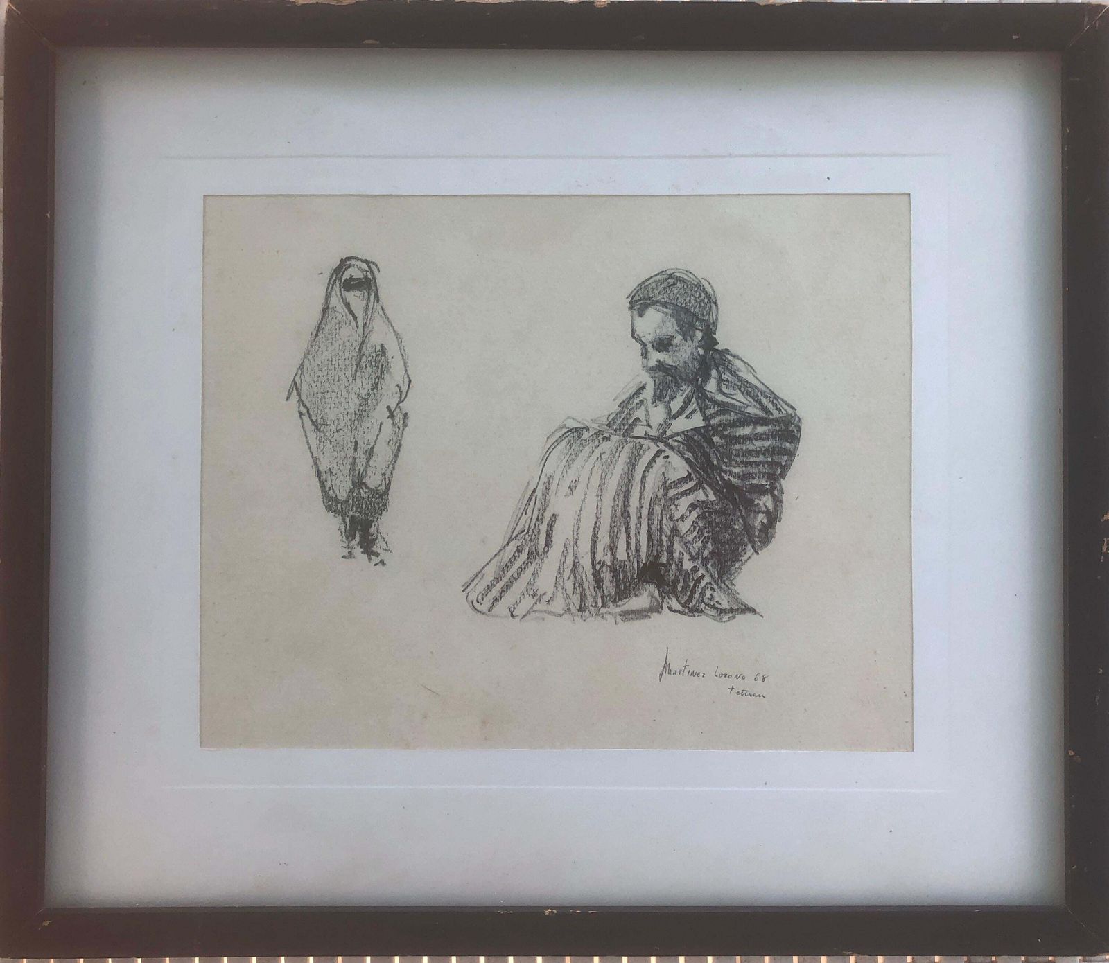 Josep Martinez Lozano  Arabs In Tetouan Morocco Drawing 1968 photo furniture
