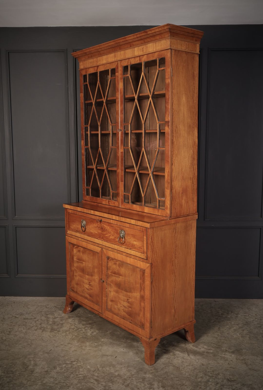 photo for sale Georgian Satinwood Glazed Secretaire Bookcase
