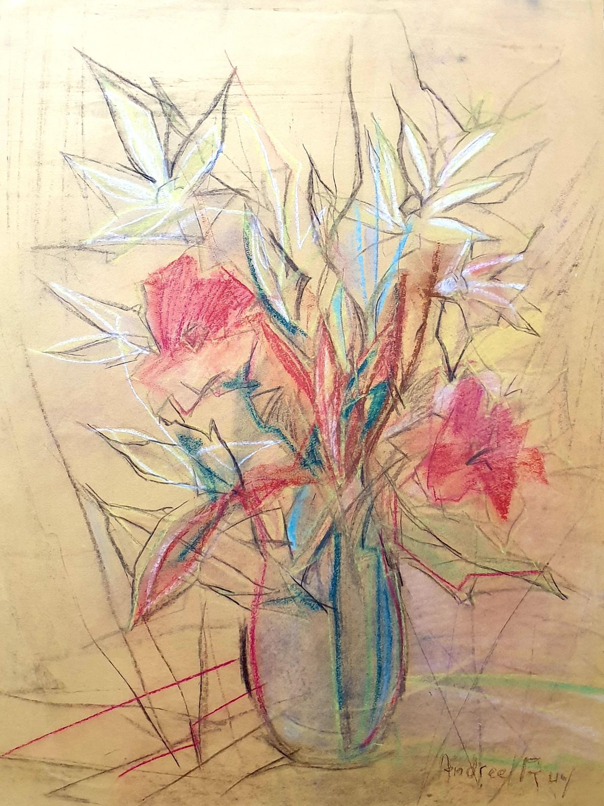 Andrée Ruy Petroff Expressionist Mid Century Still Life Of Flowers In A Vase.