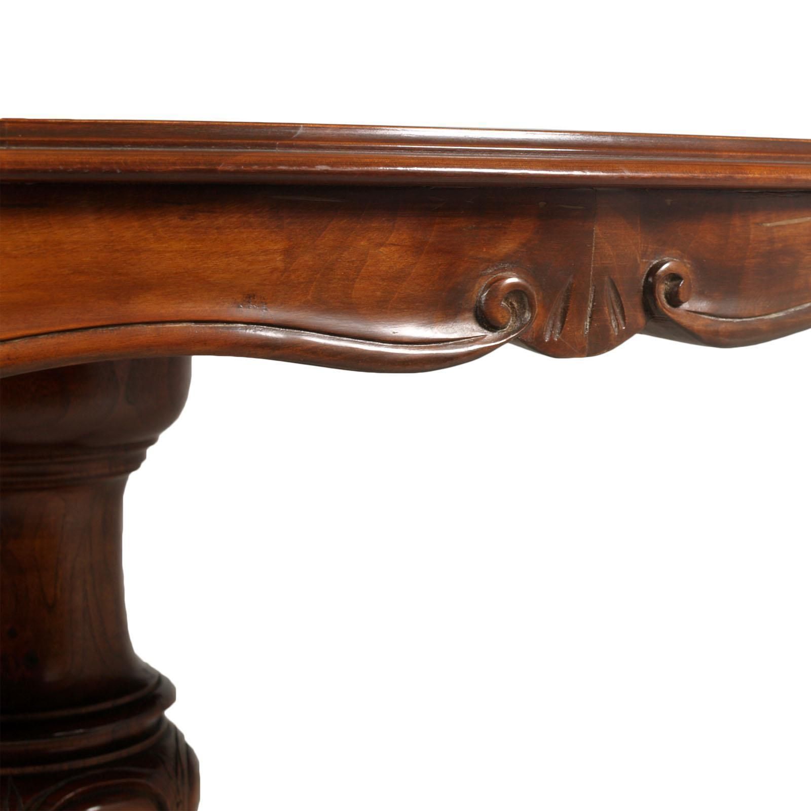 Furniture Baroque Sorrento Inlaid & Carved Walnut Round Table & Six Chairs, Wax Polished photo