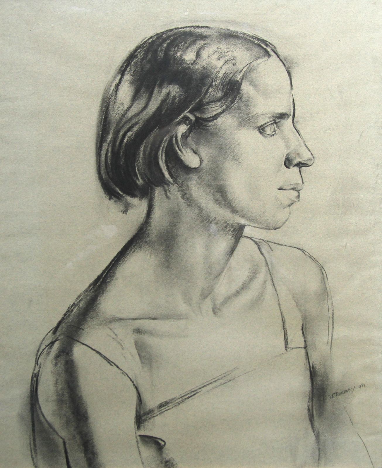 James Stroudleyportrait Of A Young Woman   Art Deco Charcoal Pencil Drawing1931 photo vinterior