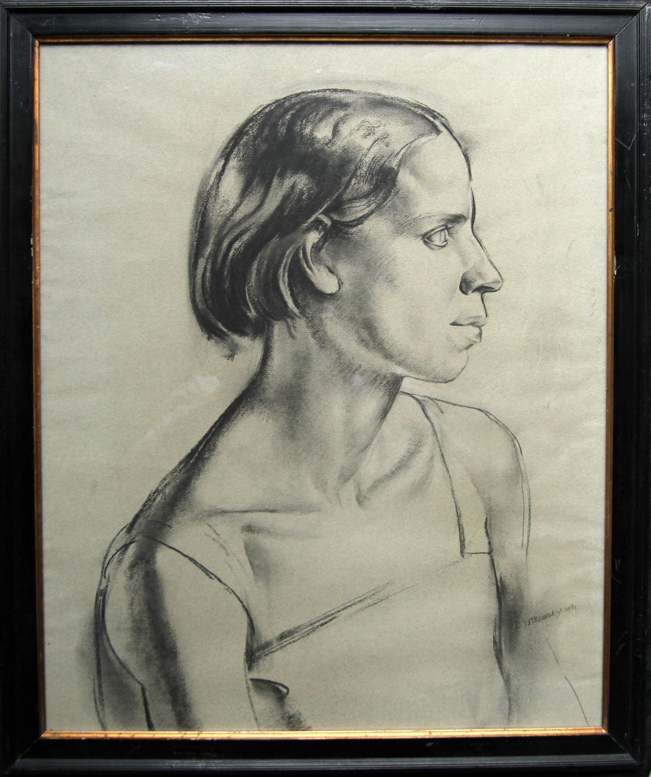 James Stroudleyportrait Of A Young Woman   Art Deco Charcoal Pencil Drawing1931 photo buy