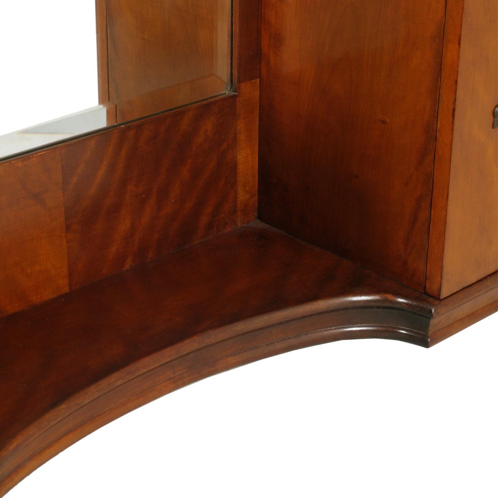 photo furniture Italian 1920s Art Deco Vanity Cabinet Console With Mirror In Walnut, Glass Tops