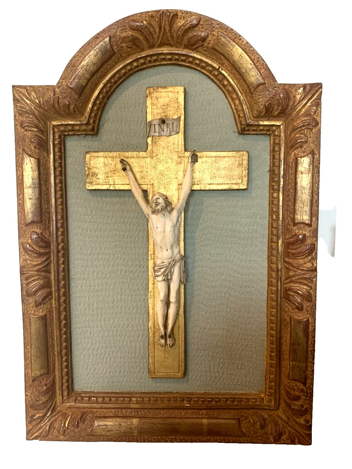 Crucifix On A Wooden Frame And Gilded Stucco Object Of Worship 19th Century