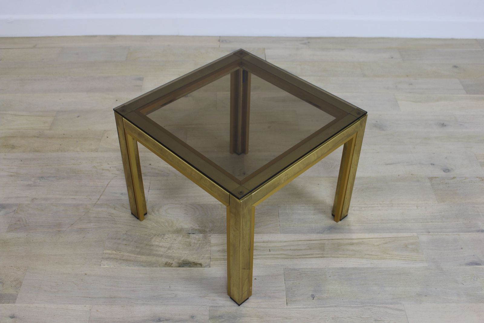 1970’s Brass And Glass Lamp Table photo vintage