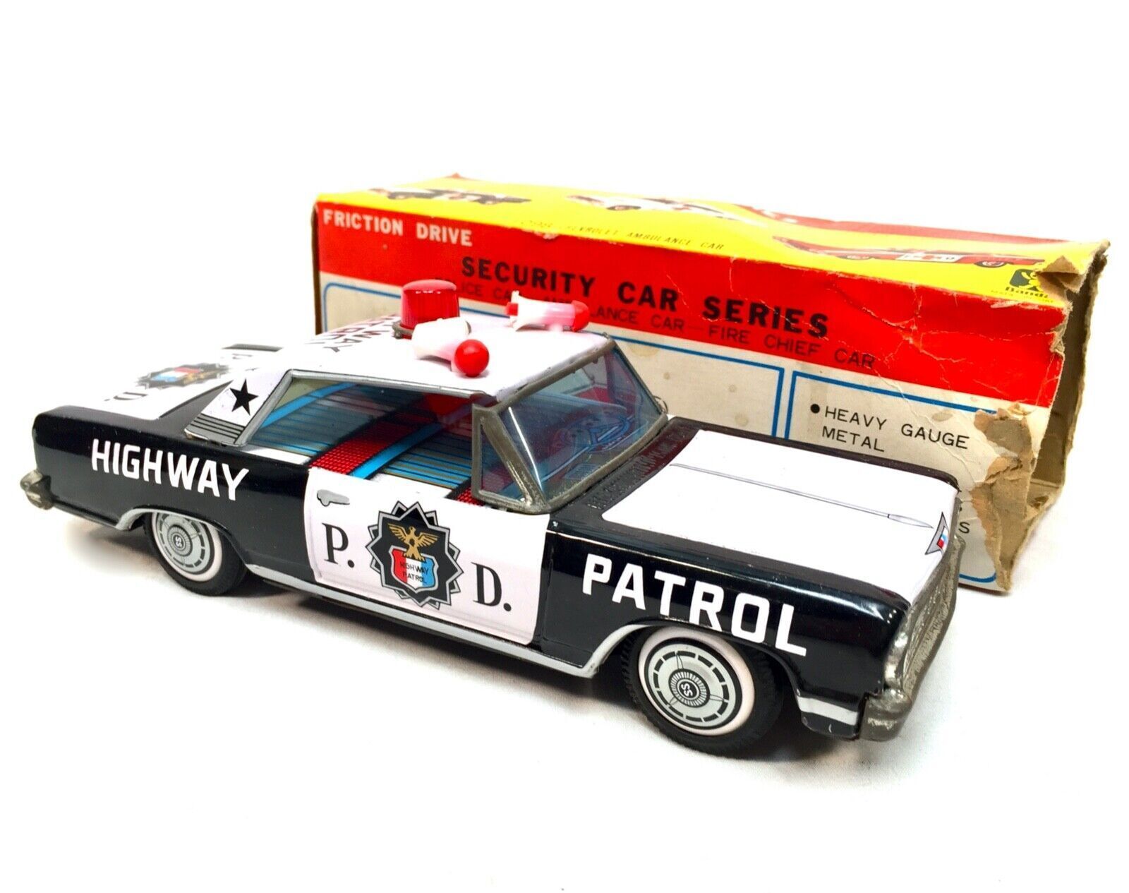 Vintage Toy   Bandai Tin Highway Patrol Car With Box / Made In Japan / 1960s