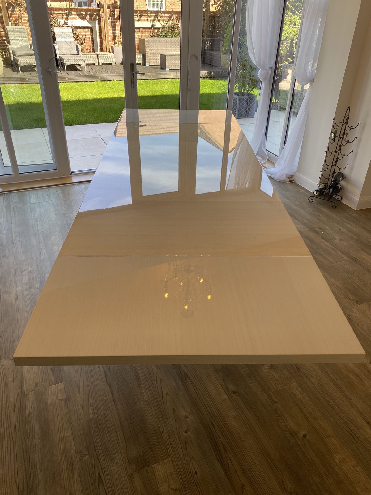 Alf Italian Dining Table In Cream Lacquered Finish, Grey Detail. Seats 8 12 People Once Extended. photo Furniture