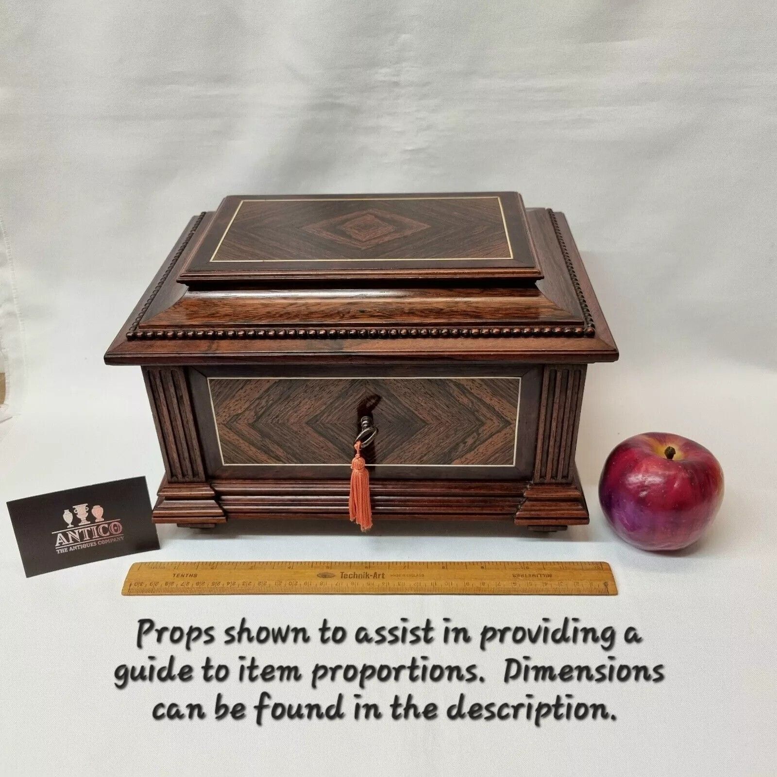 A Beautiful Antique Rosewood Jewellery / Trinket Box Of Exceptional Quality In Lovely Original Condition With Key. photo for sale