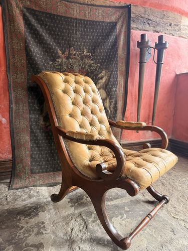 English Mustard Hide Chesterfield Gentleman's Club Reading Slipper Armchair photo Furniture