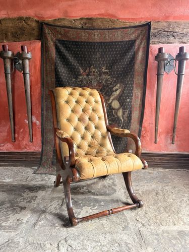 English Mustard Hide Chesterfield Gentleman's Club Reading Slipper Armchair photo 349.0