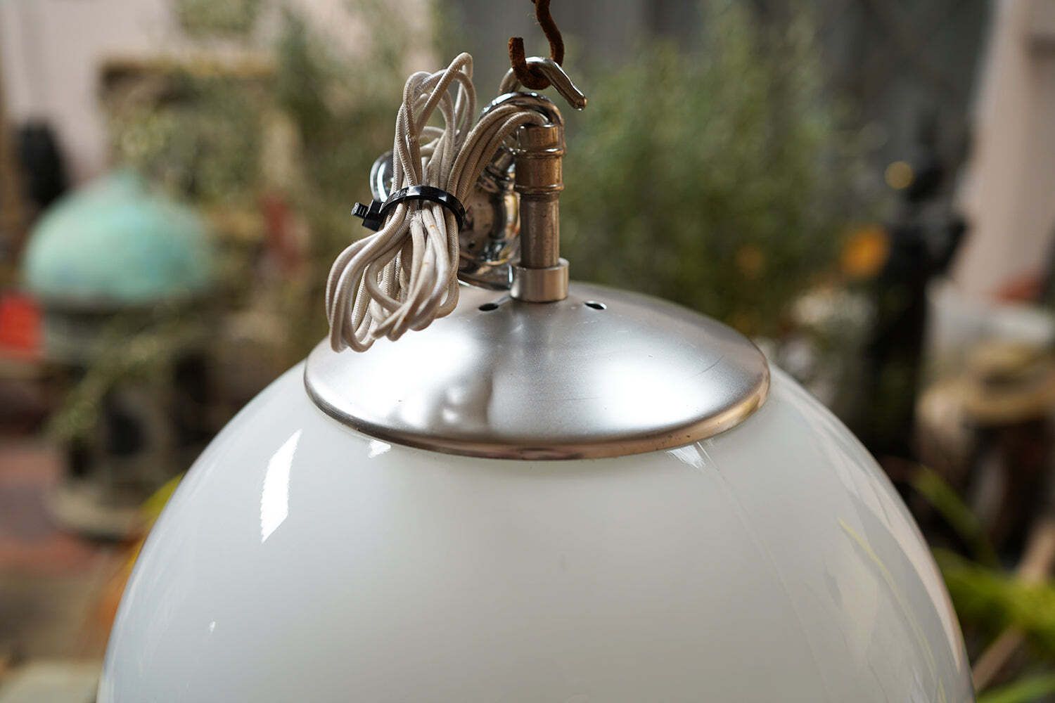 A Large Mid 20thc Opaline Globe Pendant Light C.1960 photo for sale