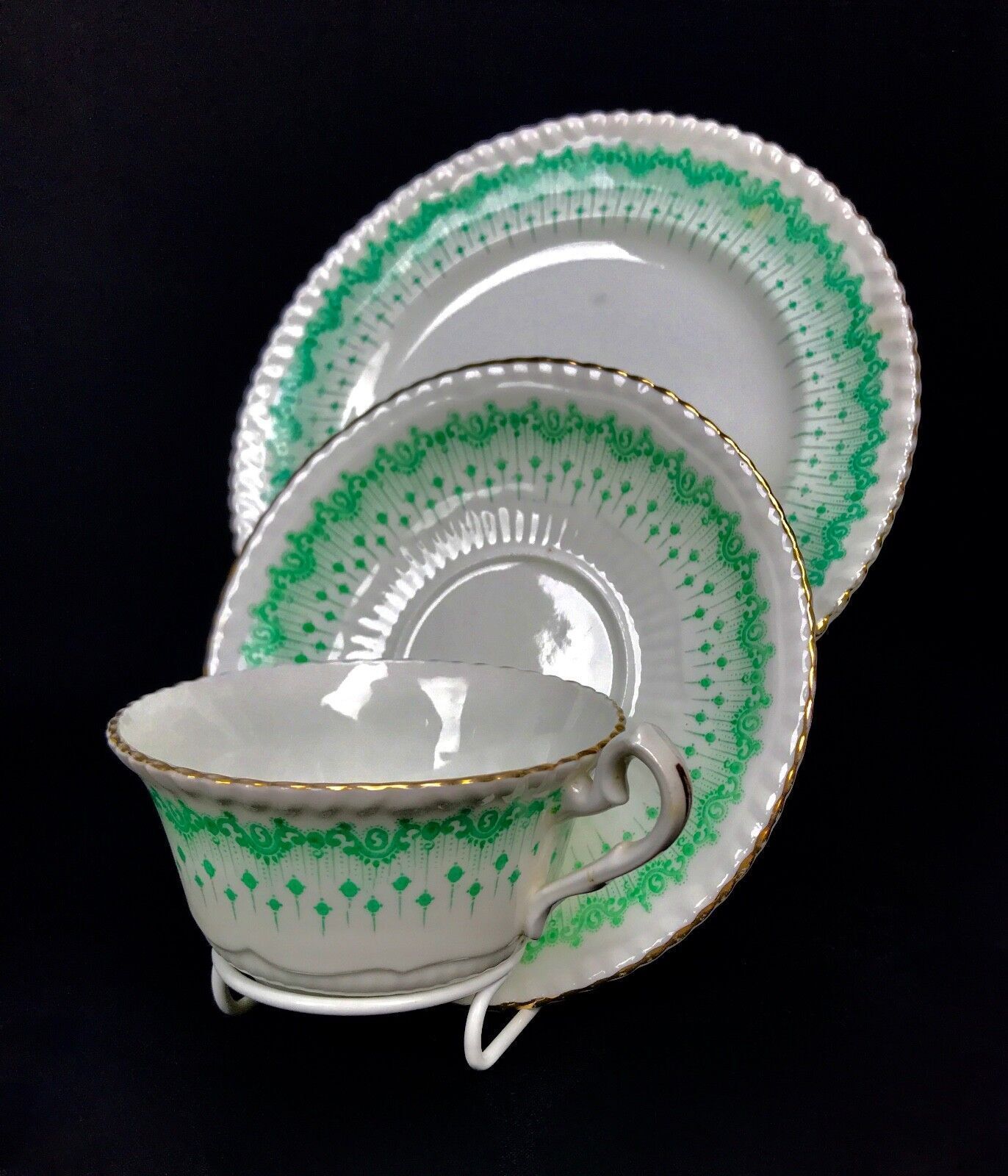 Victorian Green&White Tea Set For 4 People / Radford Bone China photo for sale