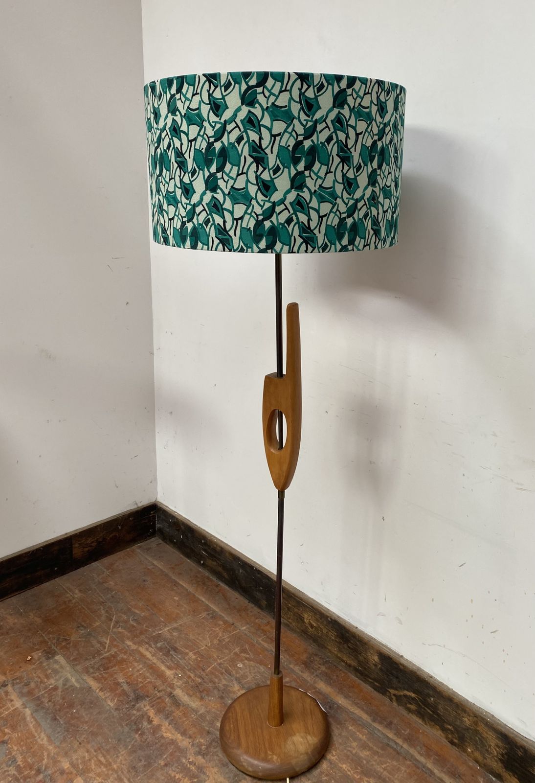 Original Vintage Fabric: Green & White Patterned Lampshade photo for sale