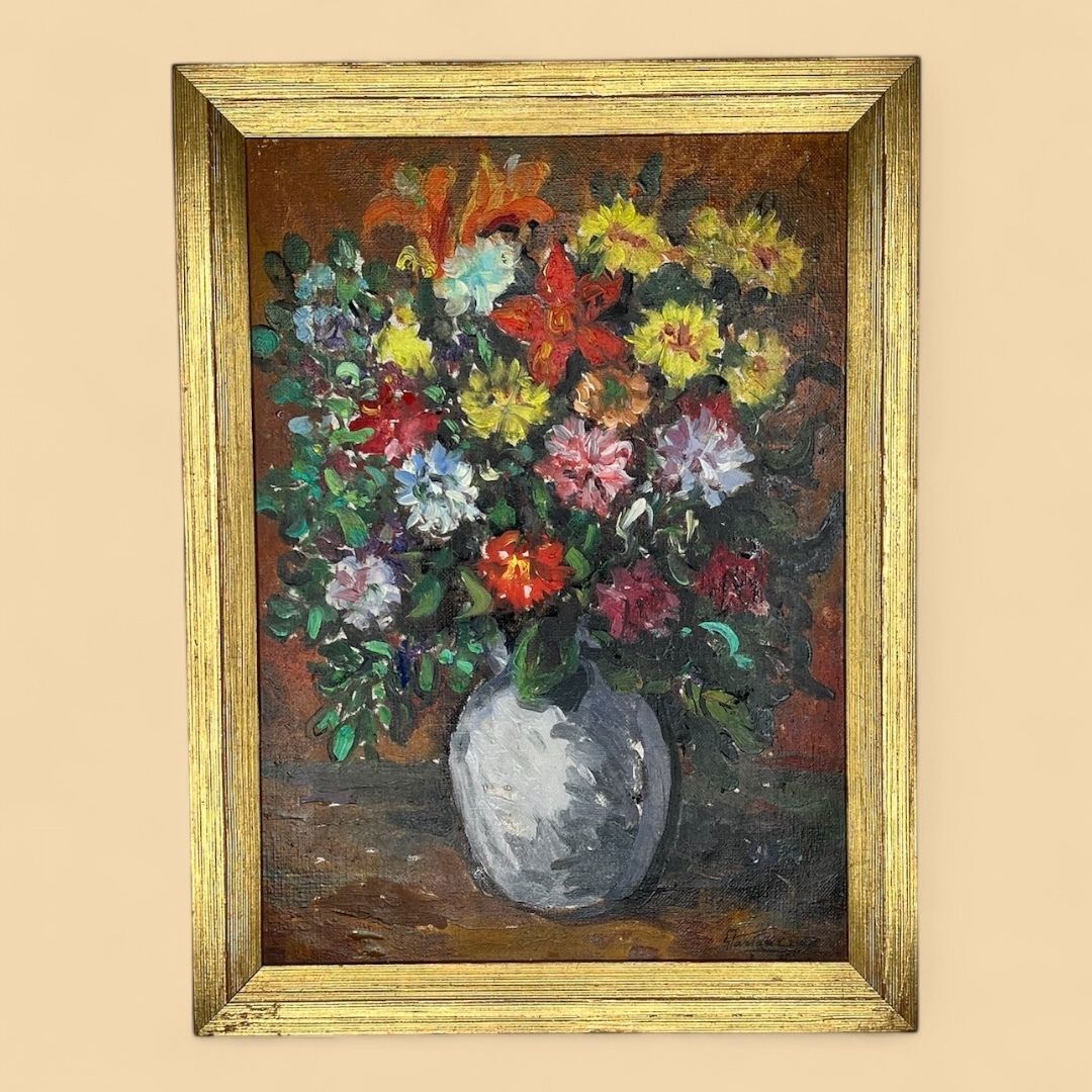 Flowers In Orange, Swedish Oil On Canvas Still Life Painting