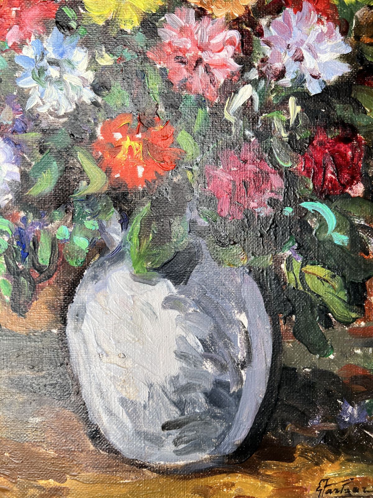 Flowers In Orange, Swedish Oil On Canvas Still Life Painting photo 265.0